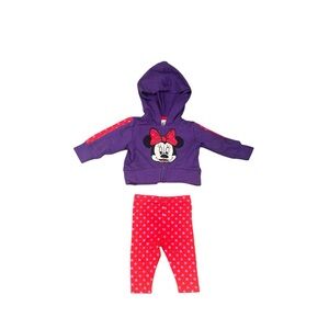 Disney Baby Minnie Mouse Zip Up Hoodie + Metallic Polka Dotted Leggings Set